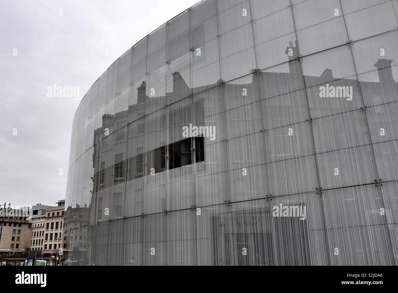 Reflections within glass facade of Usher Hall in Edinburgh Stock Photo