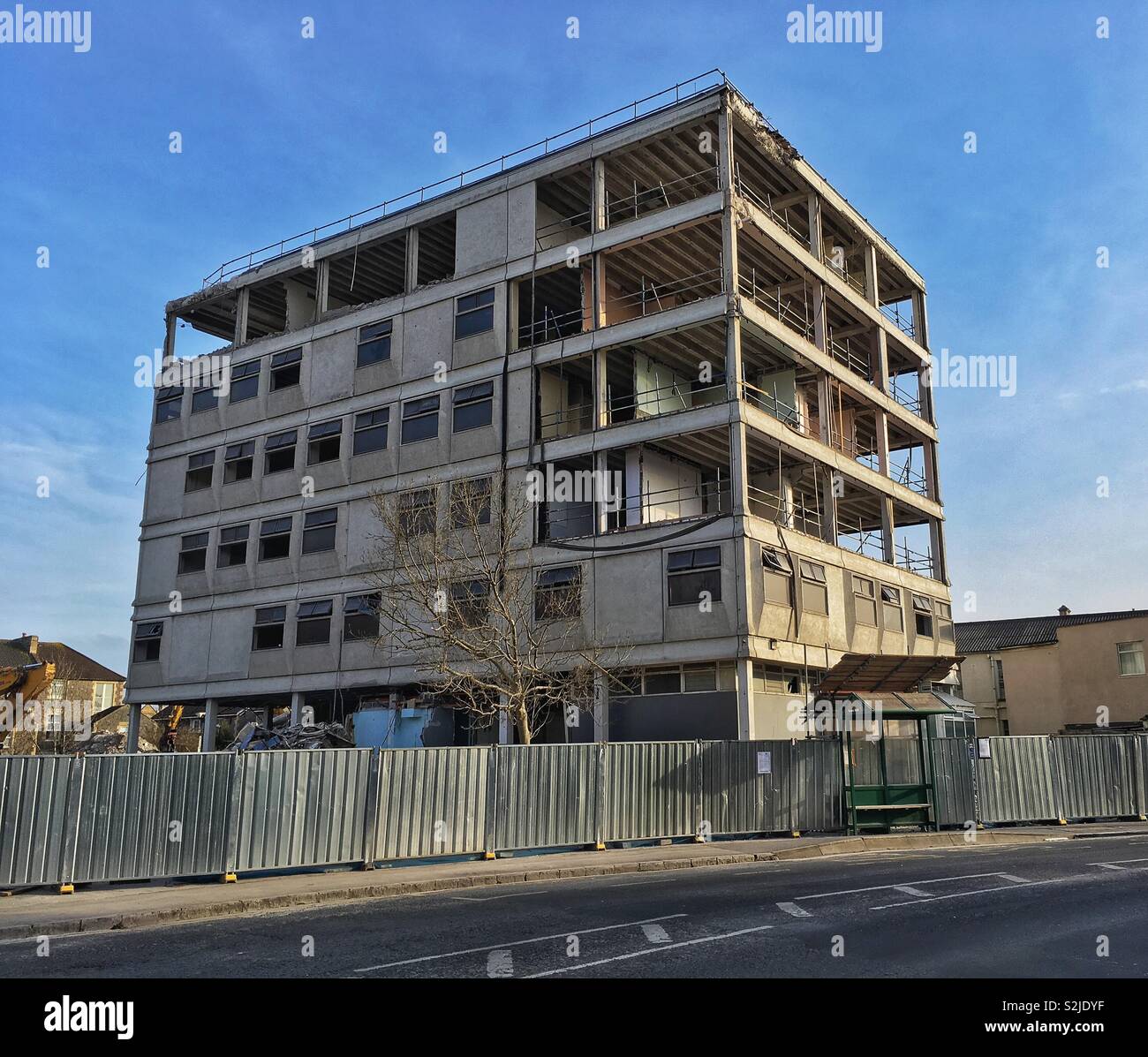 Demolition work in progress at the former police station in Weston-super-Mare, UK - Smartphone Captured Stock Image