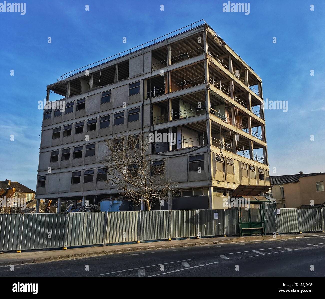 Demolition work in progress at the former police station in Weston-super-Mare, UK - Smartphone Captured Stock Image