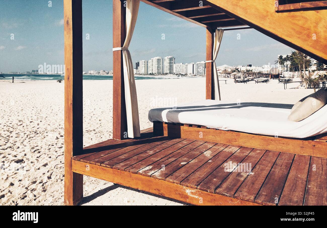 Two levels cabana on a beach in Cancun Stock Photo