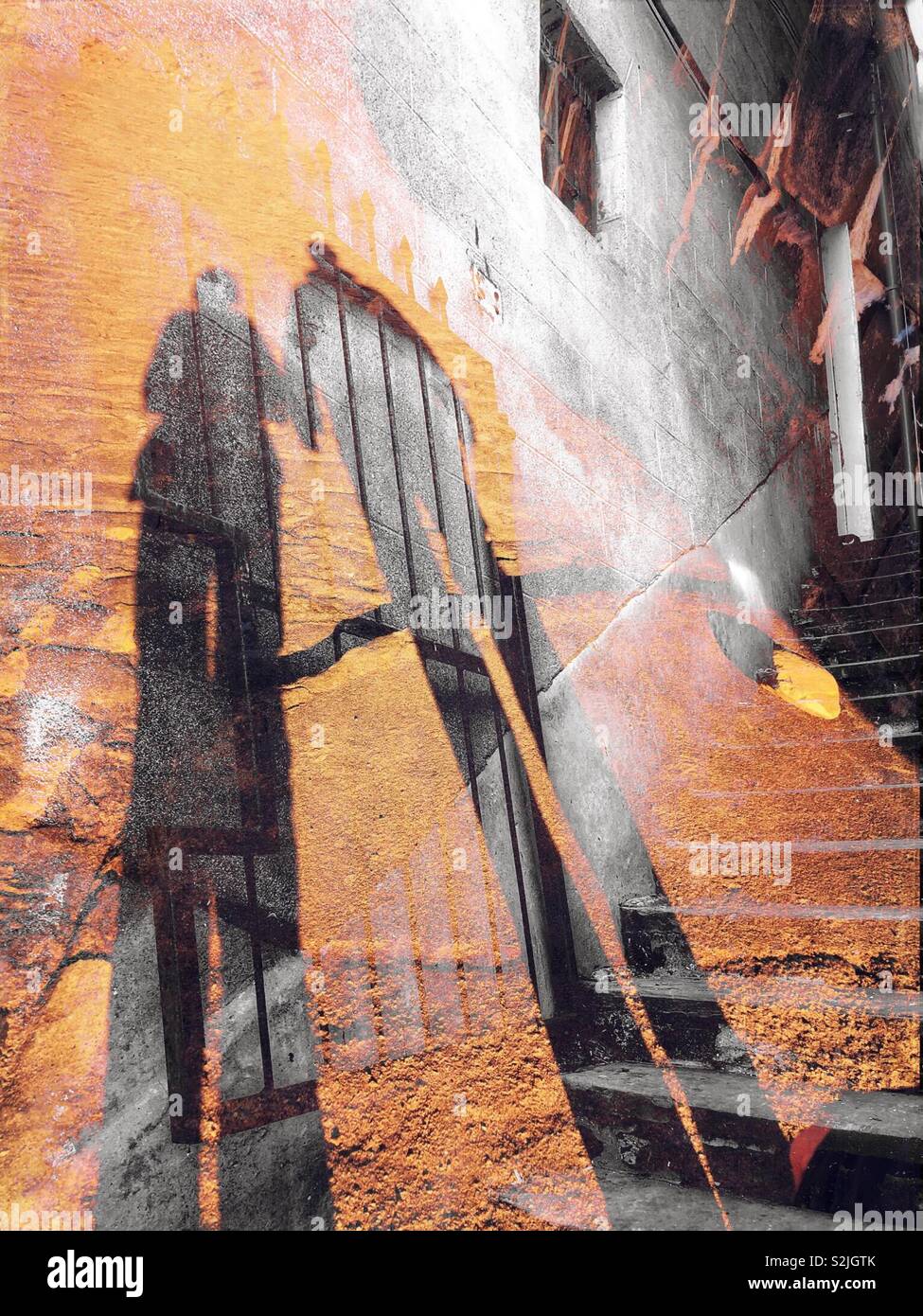 Double exposure of long, human shadows - Smartphone Captured Stock Image