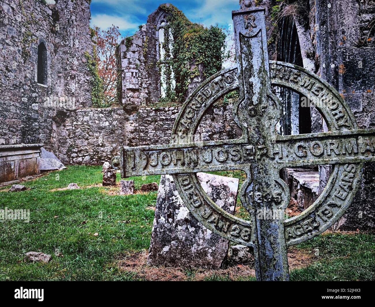 Graveyard and abbey ruins in Ireland Stock Photo Alamy