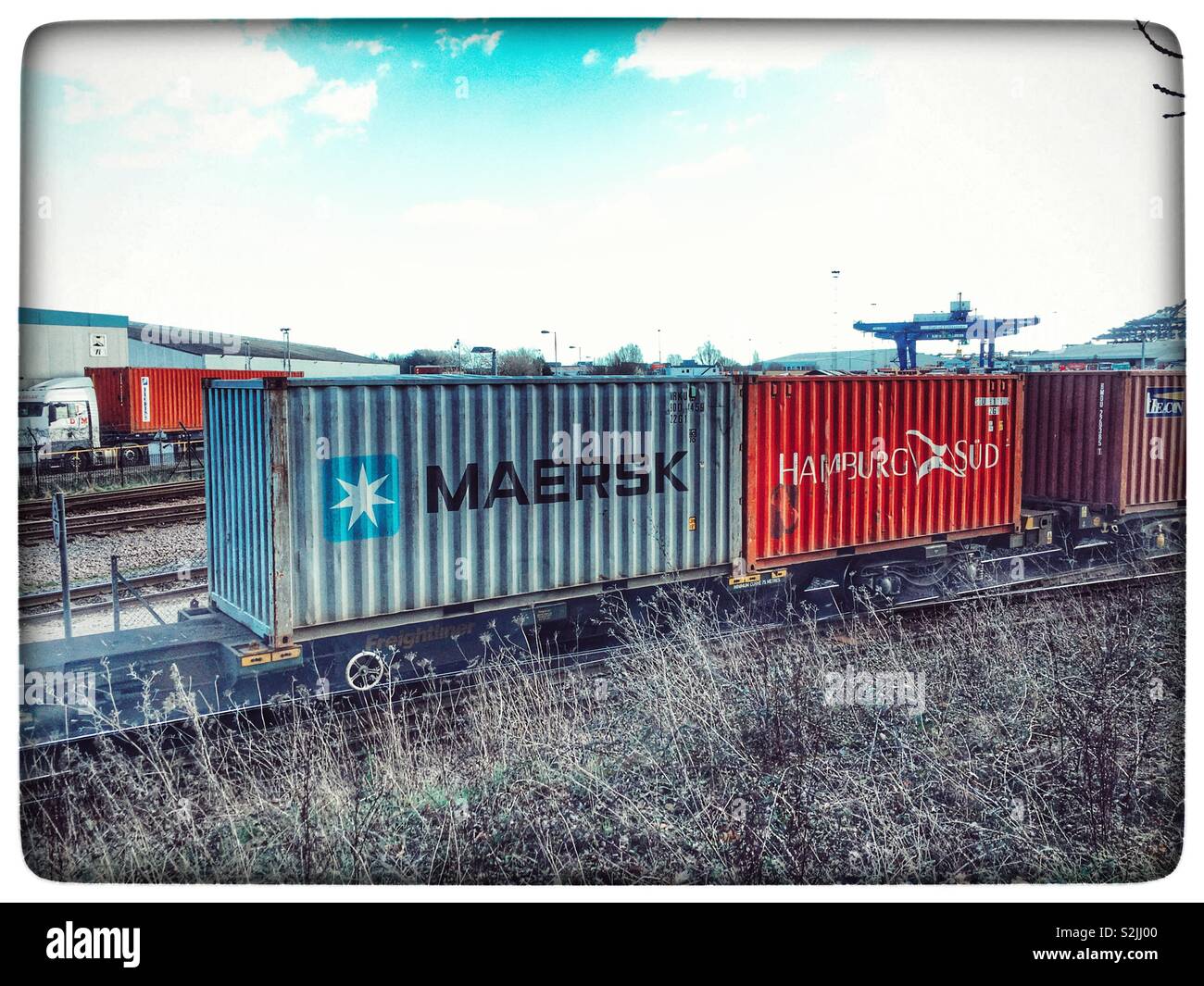 Freight train port of Felixstowe Suffolk England Stock Photo