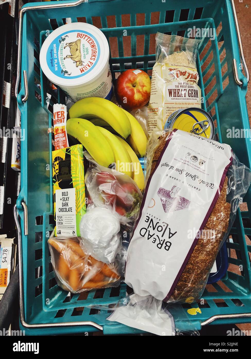 Healthy selection of food in shopping basket - Smartphone Captured Stock Image