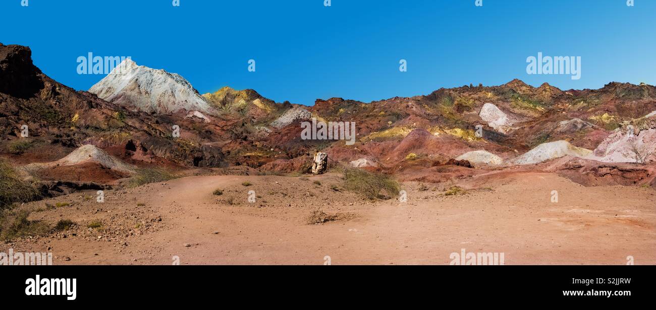 Here is hormoz island which is located in hormozgan province, Iran. This city is amazing because of colorful soil and red soil mineral. Stock Photo