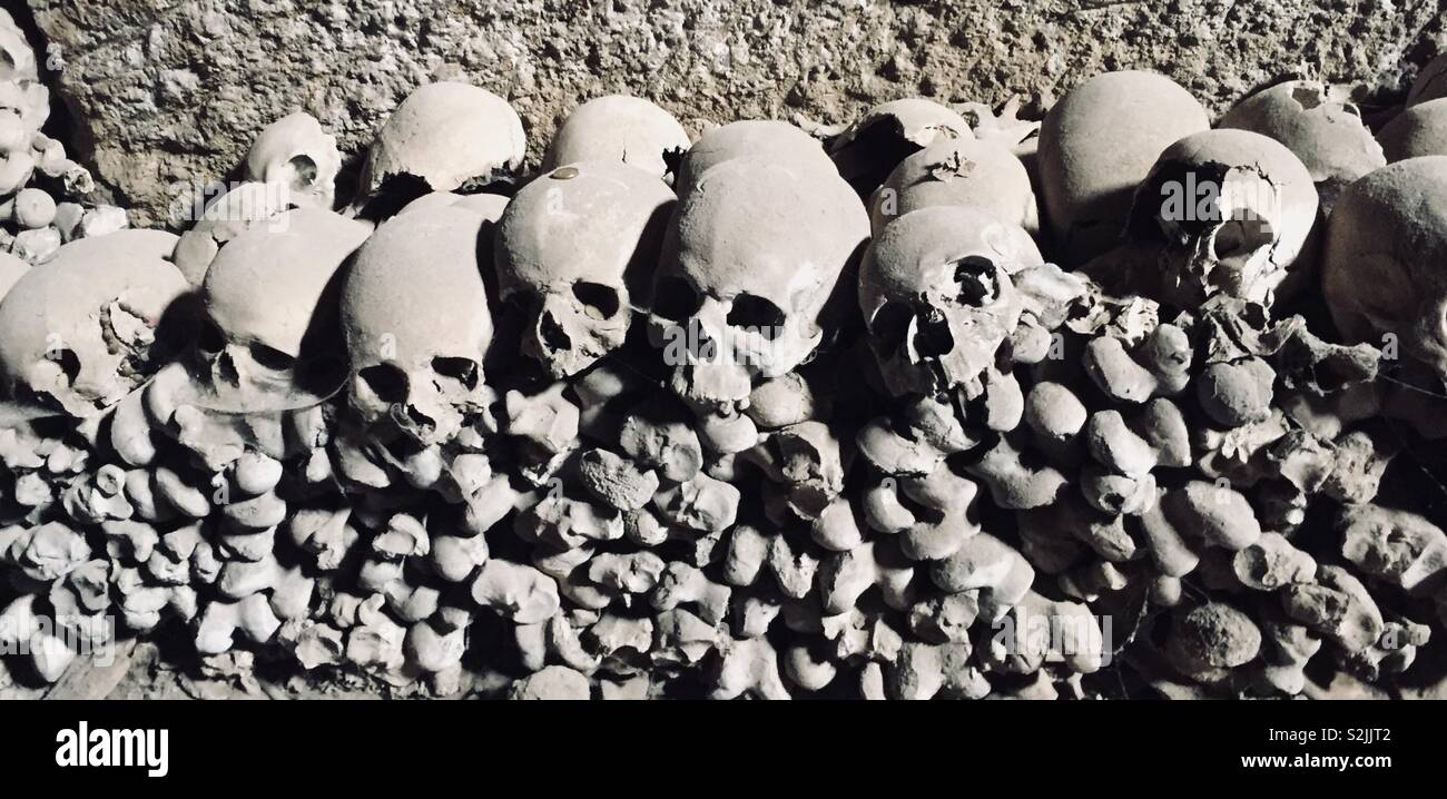 Skulls in catacombs - Smartphone Captured Stock Image
