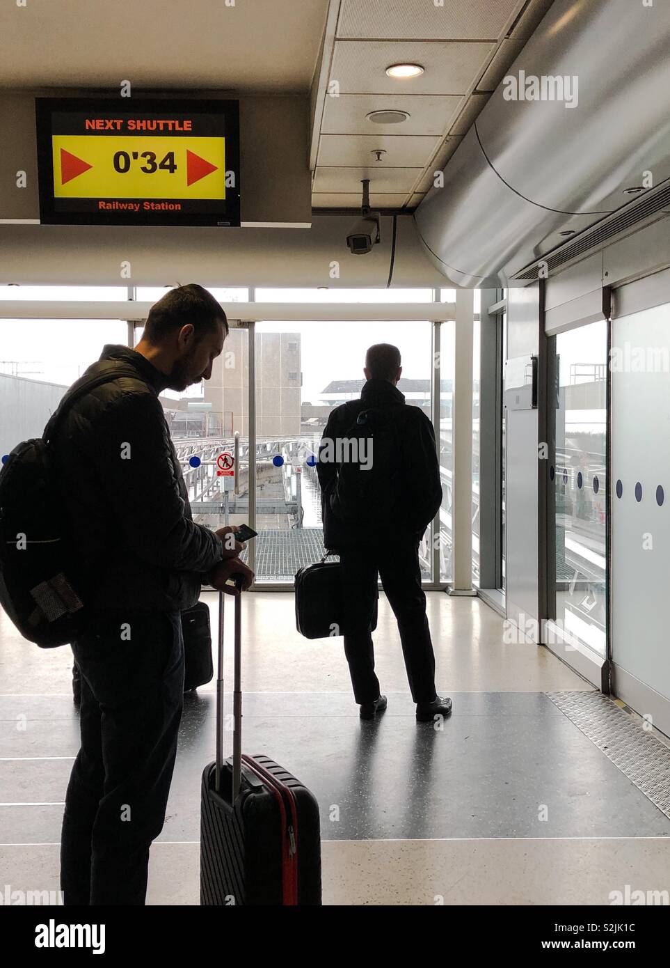 Waiting for the monorail shuttle from Birmingham airport to Birmingham International railway station. UK. - Smartphone Captured Stock Image