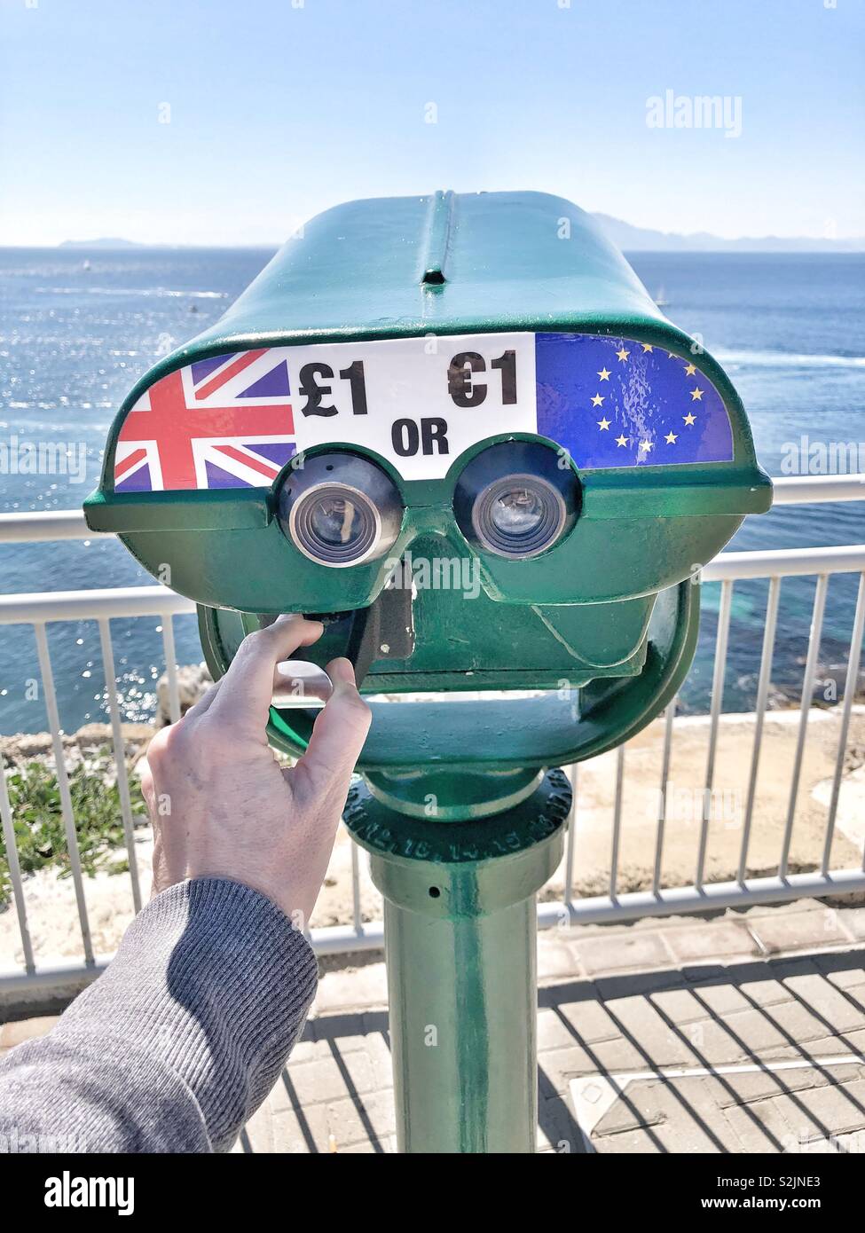 View finder looking across to Morocco from Gibraltar Stock Photo