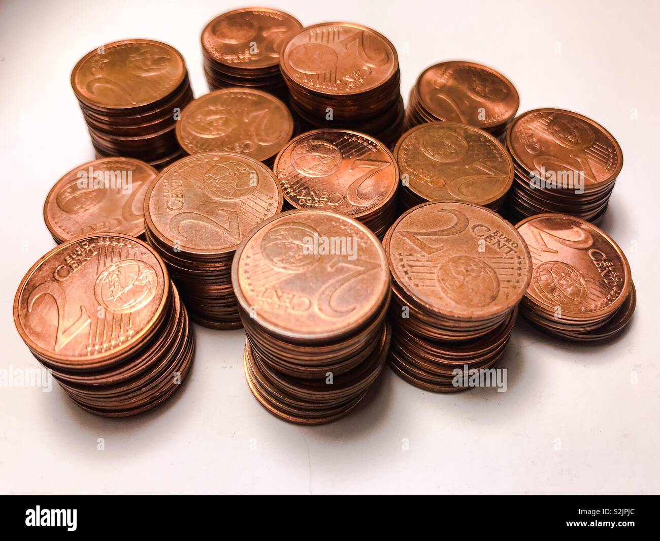Pile of two euro cent coins Stock Photo