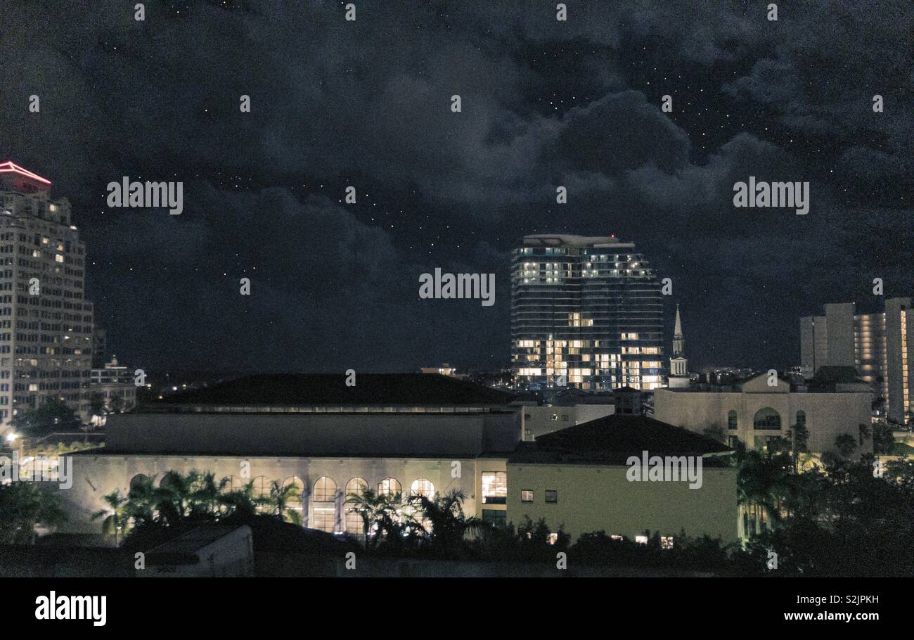 West palm beach at night. Palm Beach Atlantic University Stock Photo
