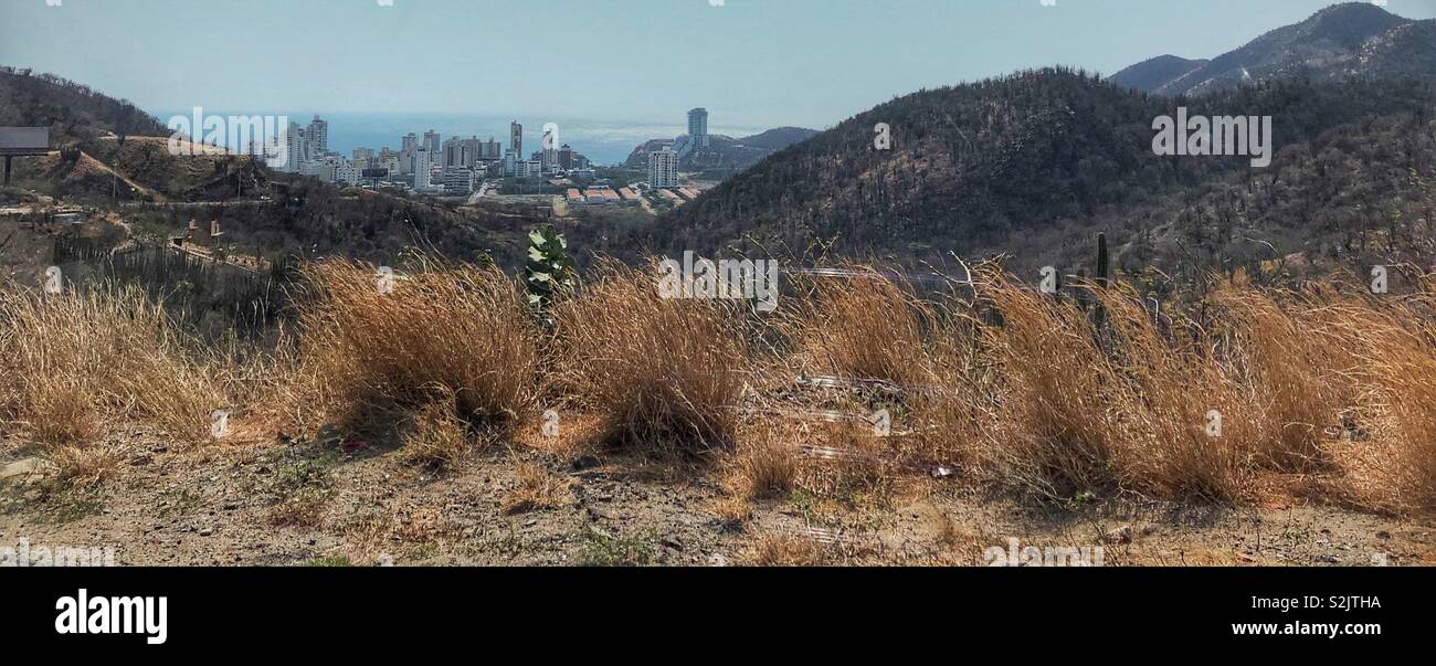A panoramic view of Santa Marta and the Sierra Nevada mountain range in Colombia. - Smartphone Captured Stock Image