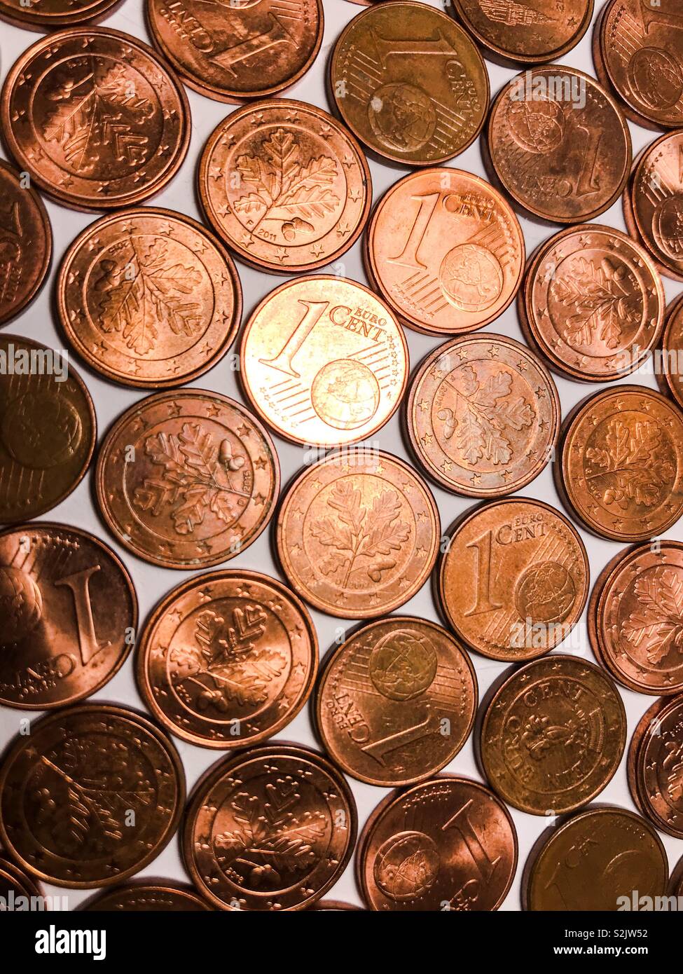 One euro cent coins texture closeup Stock Photo