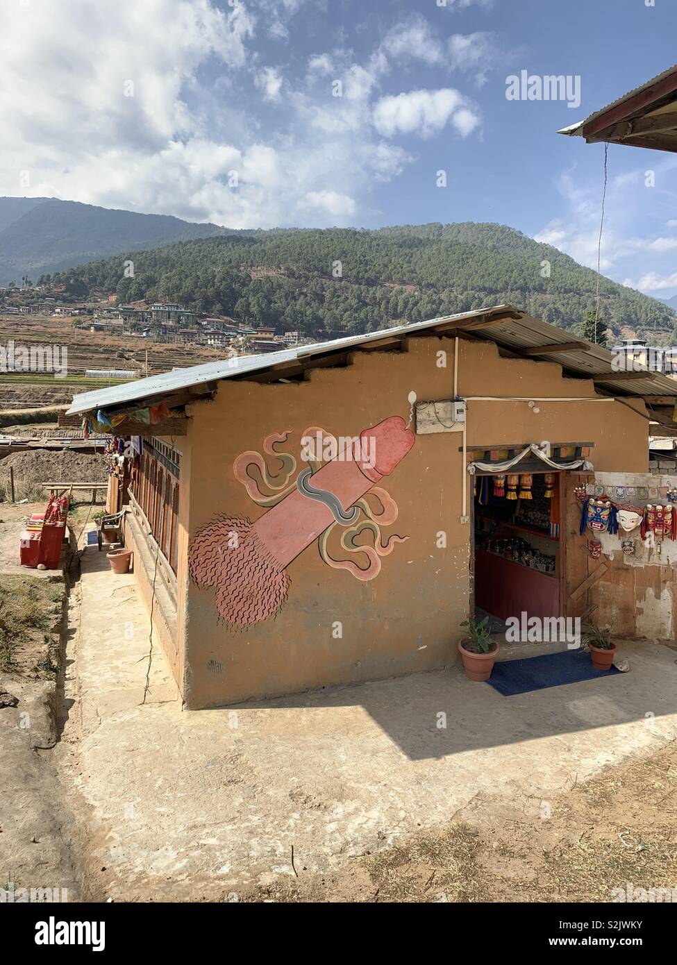 Phallus is a sacred symbol in Bhutan and you’ll find it in most buildings Stock Photo