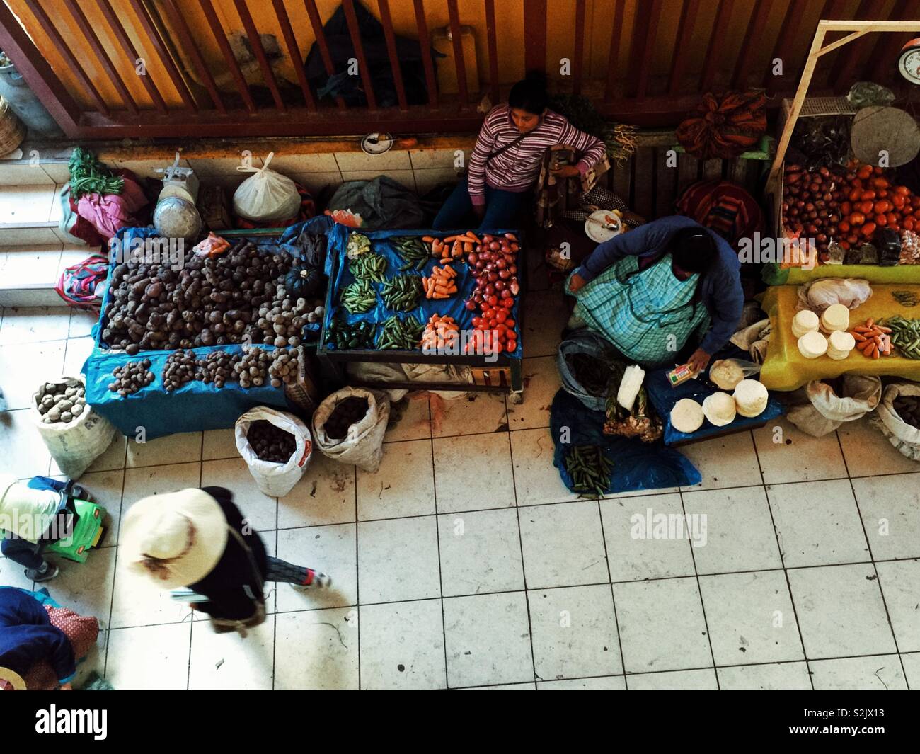 Ollantaytambo market top view, Peru - Smartphone Captured Stock Image