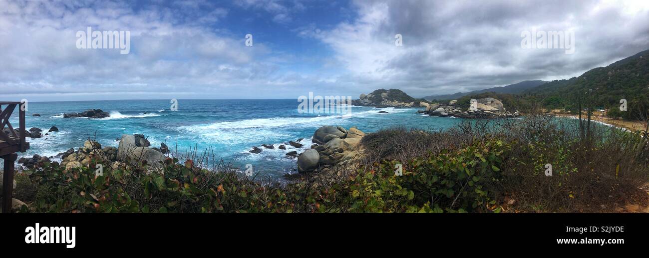 Panoramic view of Cabo San Juan beach in Tayrona National Park, Santa Marta, Colombia. - Smartphone Captured Stock Image
