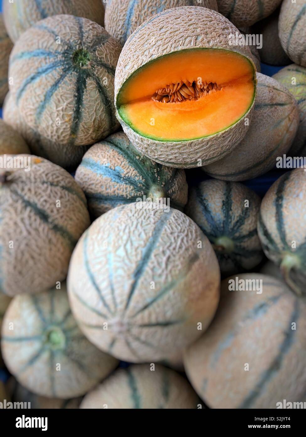 Melons for sale Stock Photo