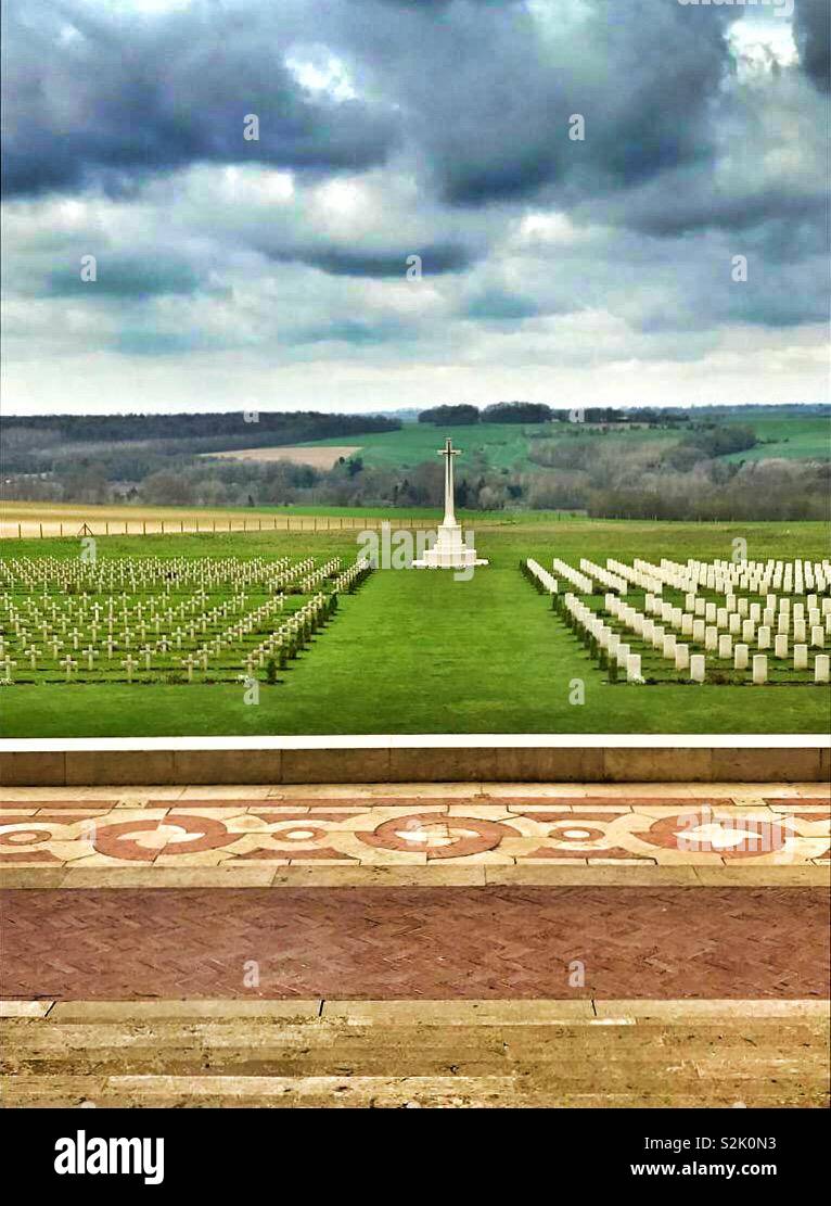 Thiepval cemetery at the Thiepval Memorial, Somme, Hauts-de-France - Smartphone Captured Stock Image