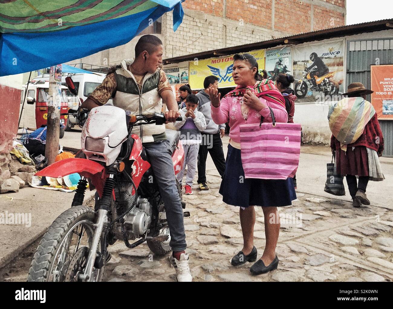 Heated street scene on the street of small town in Peru - Smartphone Captured Stock Image