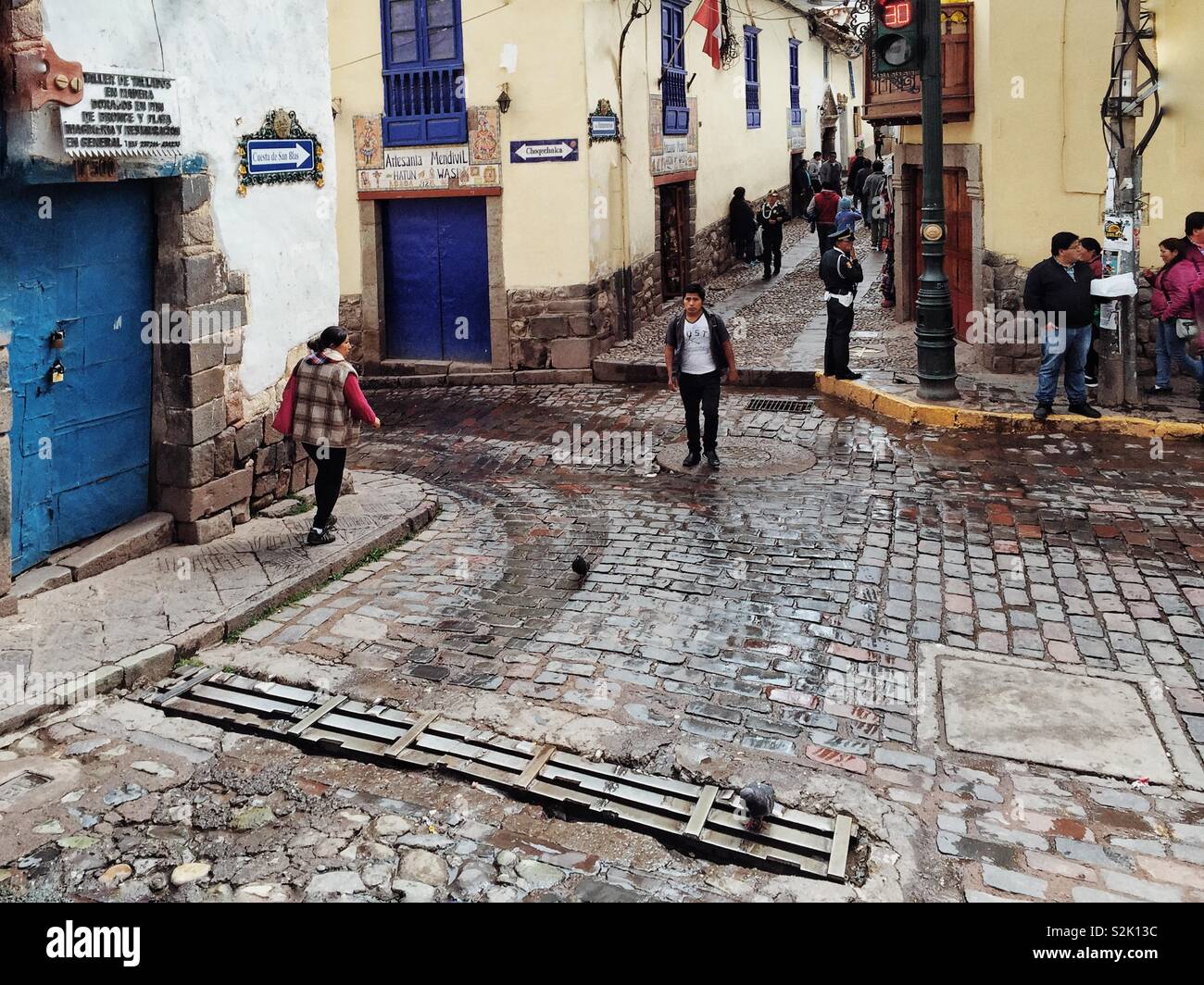 Cobblestone streets crossing in old town Cusco, Peru - Smartphone Captured Stock Image
