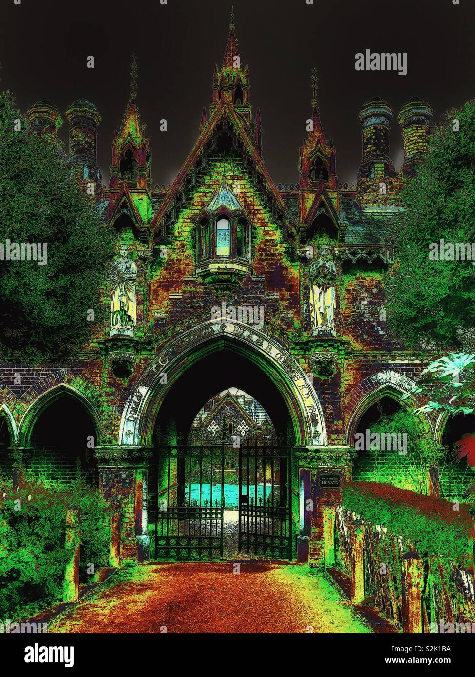 Artistic impression of Holly Village, Highgate , London, UK built in gothic style and formerly owned by member of Coutts family, bankers - Smartphone Captured Stock Image