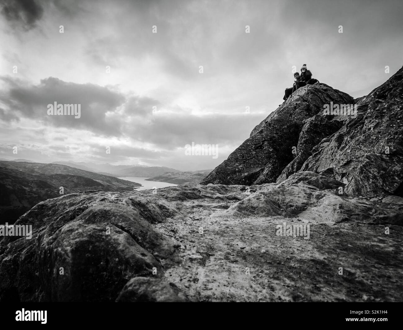 At the top of Ben A’an in the Trossachs, 1512 feet. Loch Katrine in the background. Scotland. UK. - Smartphone Captured Stock Image