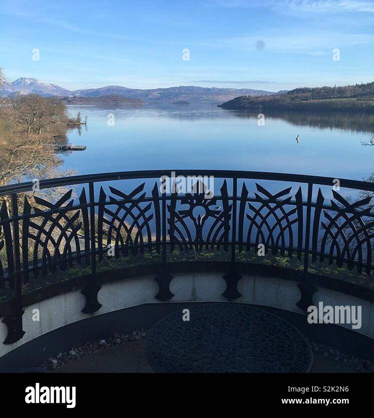 Amazing view of the serene loch lomand in Scotland from the hotel Stock Photo