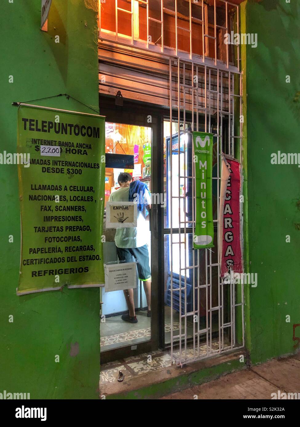 Local internet shop and phone centre in Cartagena, Colombia. - Smartphone Captured Stock Image