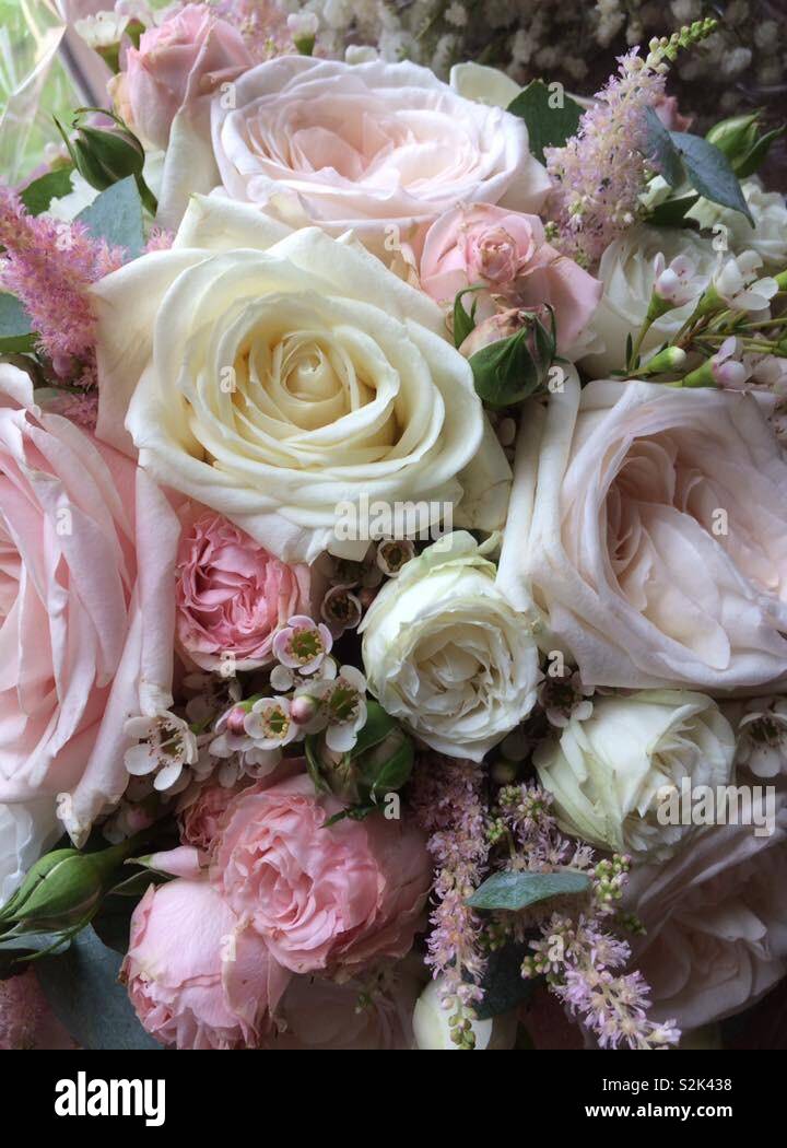 Wedding Bouquet Of Beautiful Pink And Cream Flowers Stock Photo Alamy
