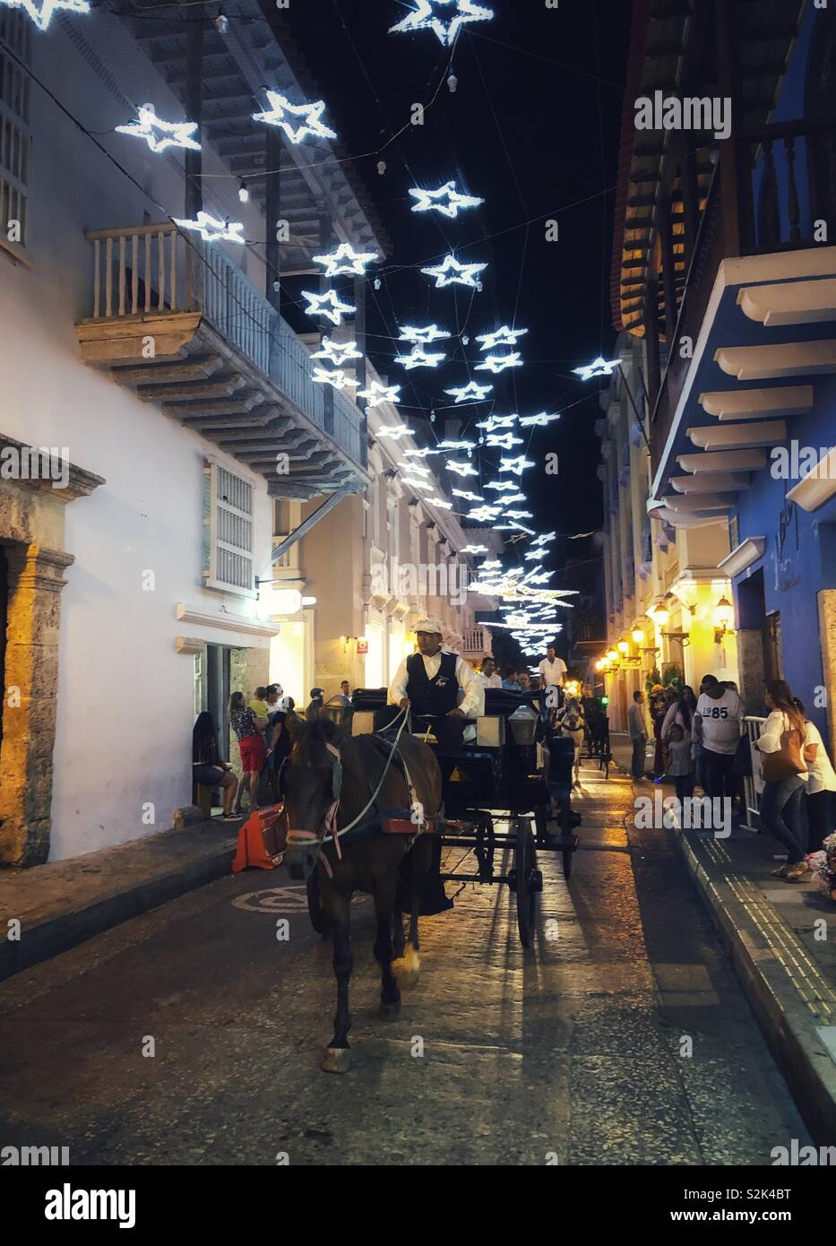 Horse and carriage ride in colonial Old Town Cartagena, Colombia. - Smartphone Captured Stock Image
