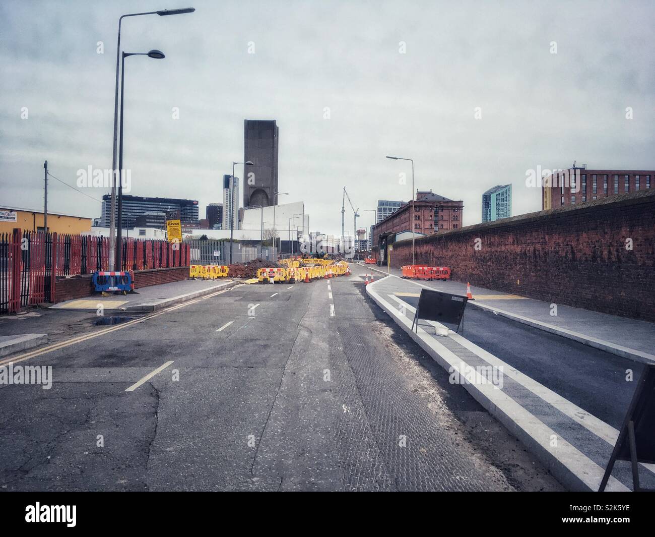 Waterloo rd liverpool during road works deserted Stock Photo Alamy