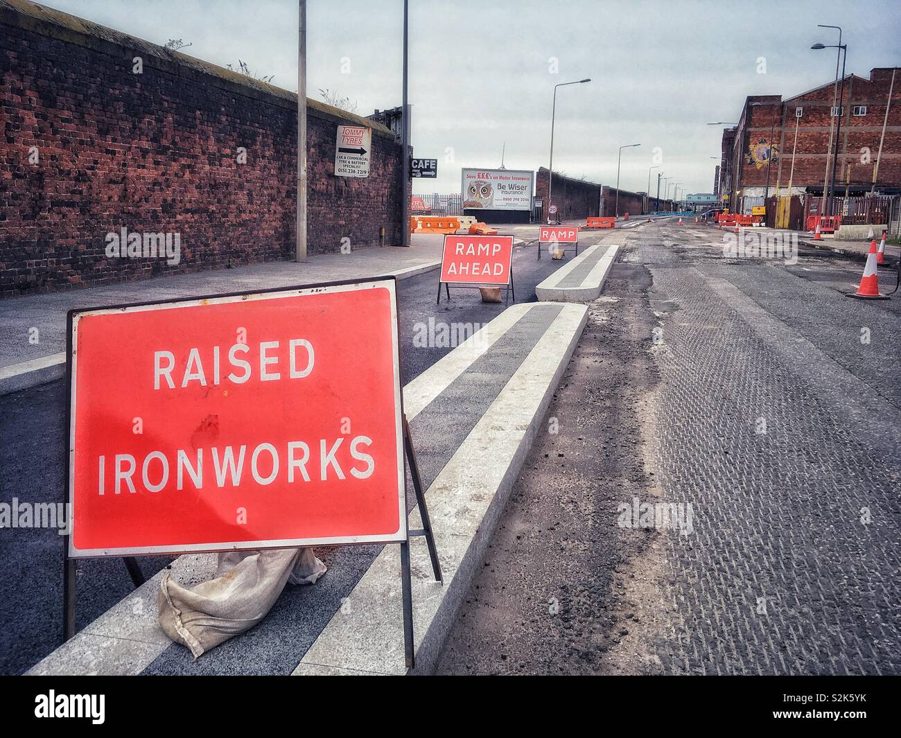 Raised ironworks sign Waterloo rd Liverpool UK. Stock Photo