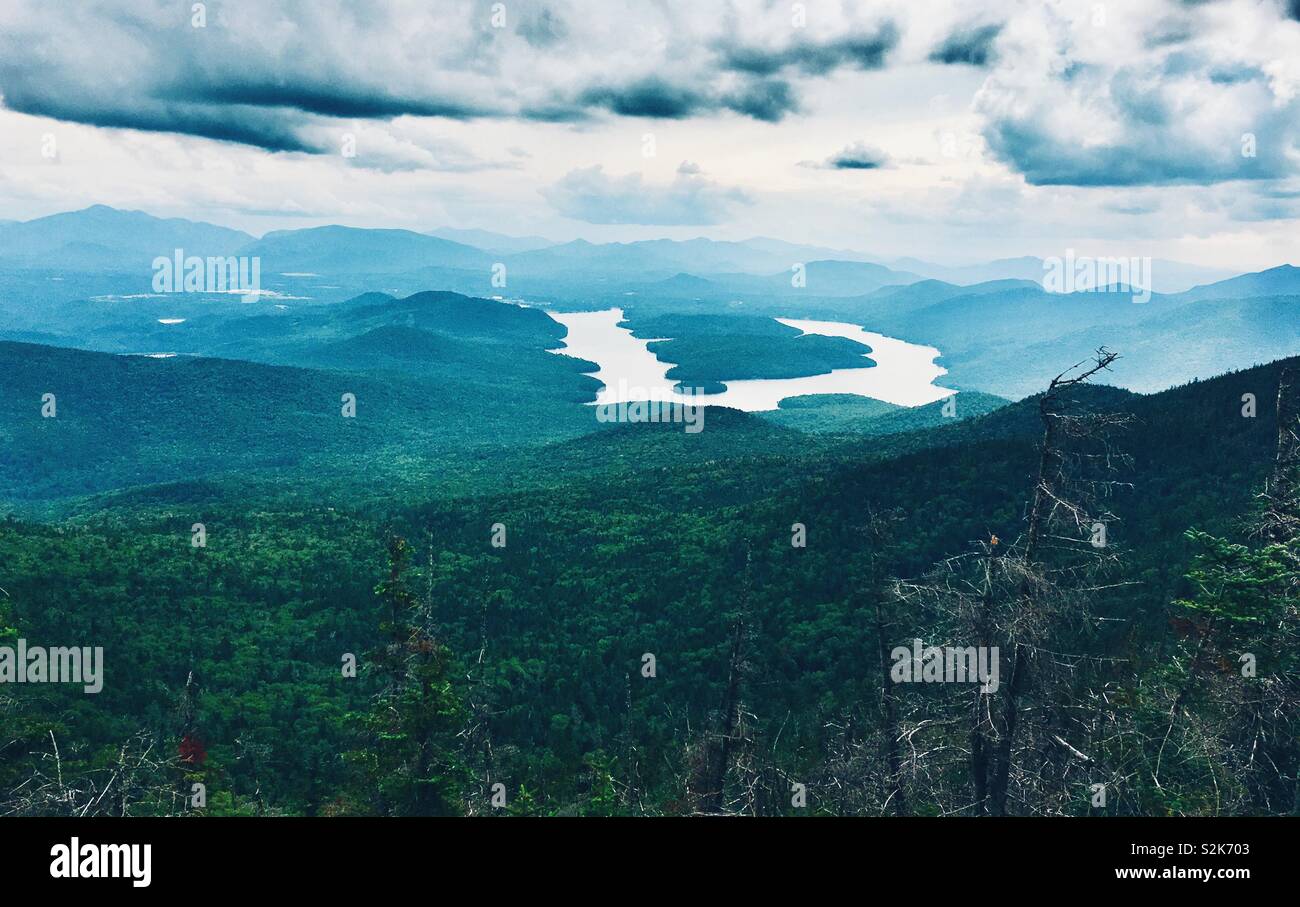 View of Lake Placid from Whiteface Mountain in Adirondack State Park, New York, USA - Smartphone Captured Stock Image