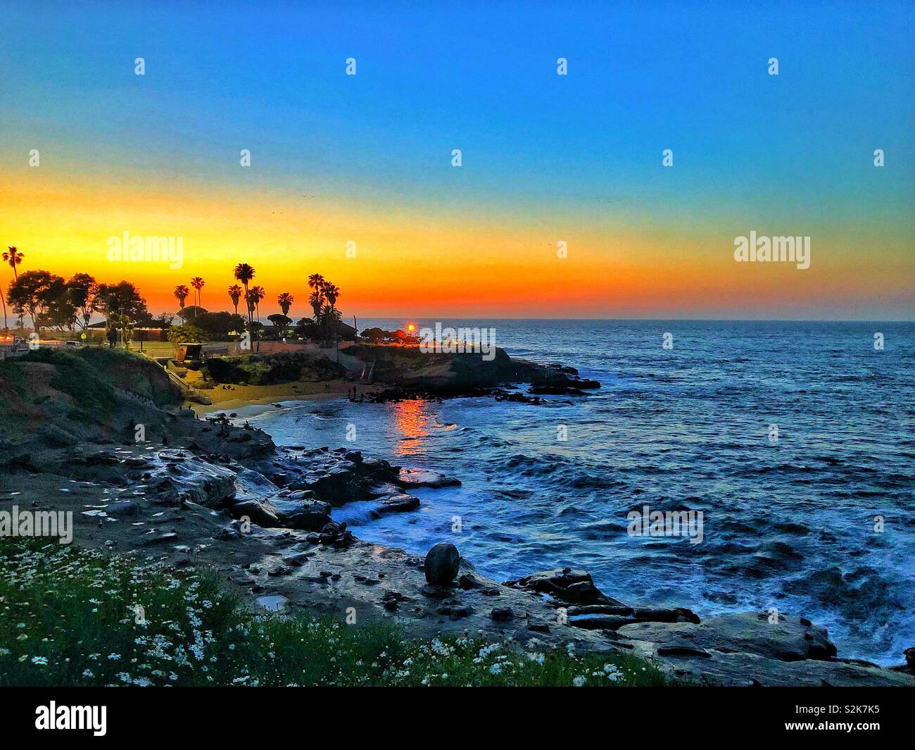 La Jolla Cove San Diego Sunset Stock Photo