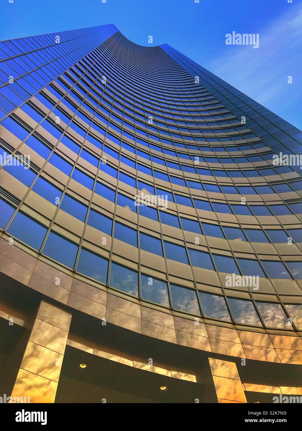 View looking up the curved wall of the Columbia Tower in Seattle Washington - Smartphone Captured Stock Image