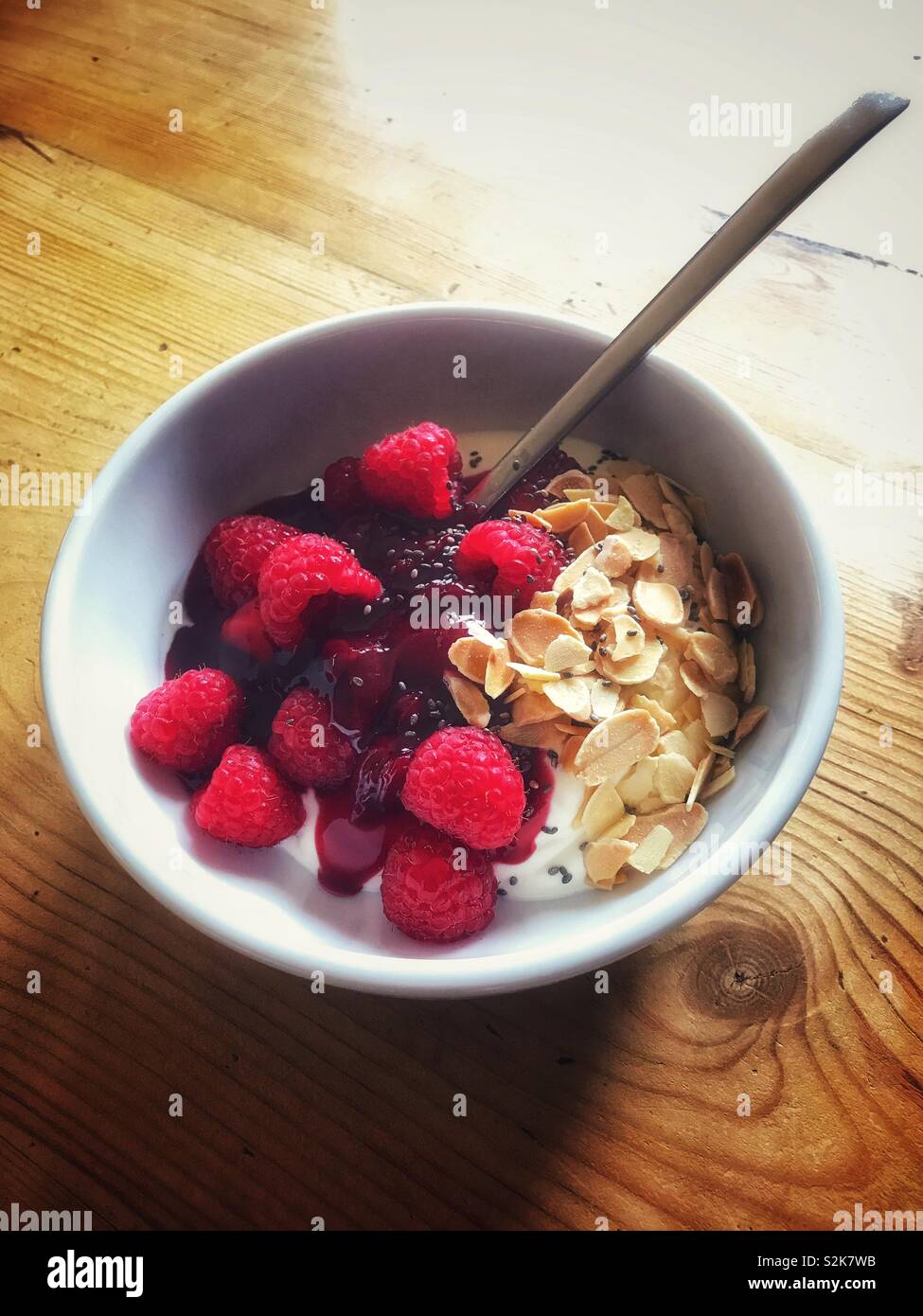 Breakfast with yoghurt fruit and nuts - Smartphone Captured Stock Image
