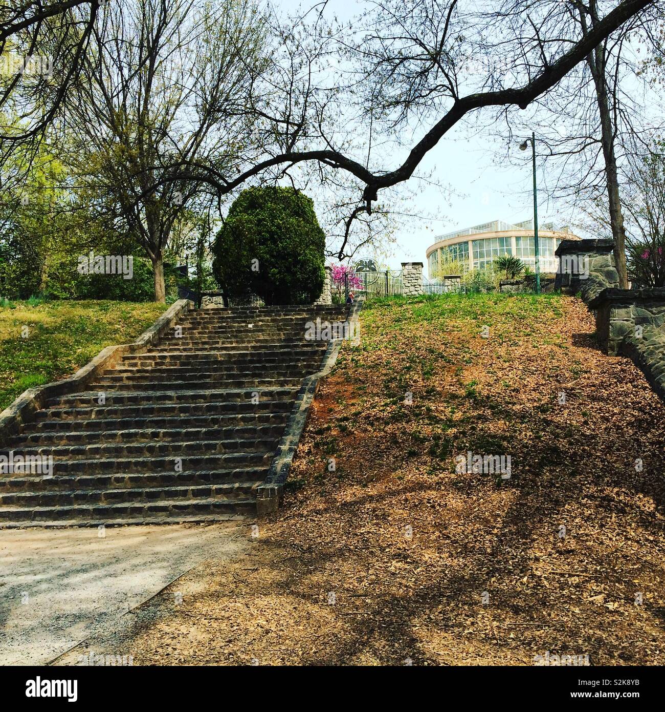Steps towards the street from Piedmont Park, Atlanta, Georgia, United States Stock Photo