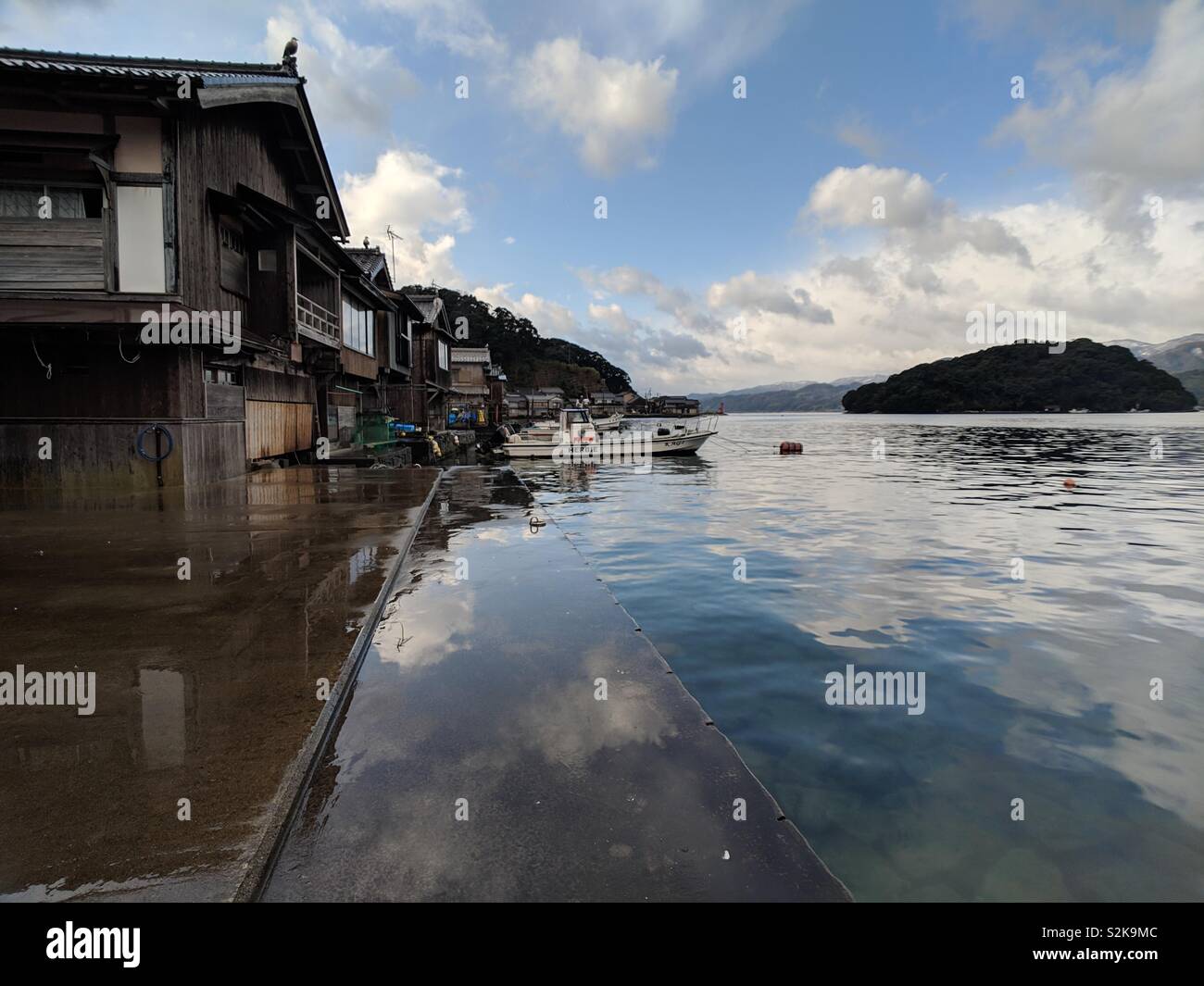 Japanese fishing village seaside houses at Sunset after rain , Ine,Kyoto,Japan Stock Photo