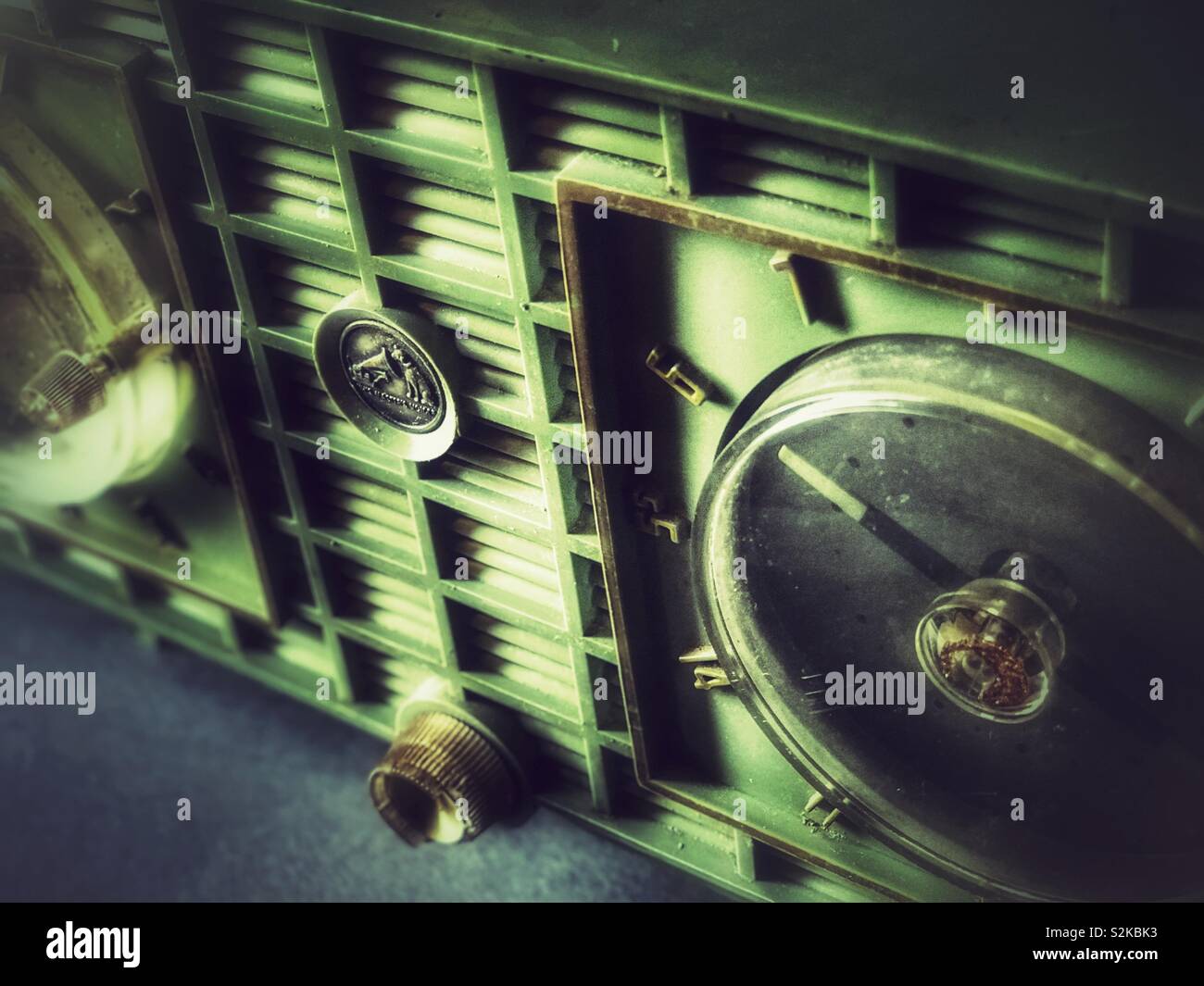 Vintage green RCA clock radio - Smartphone Captured Stock Image