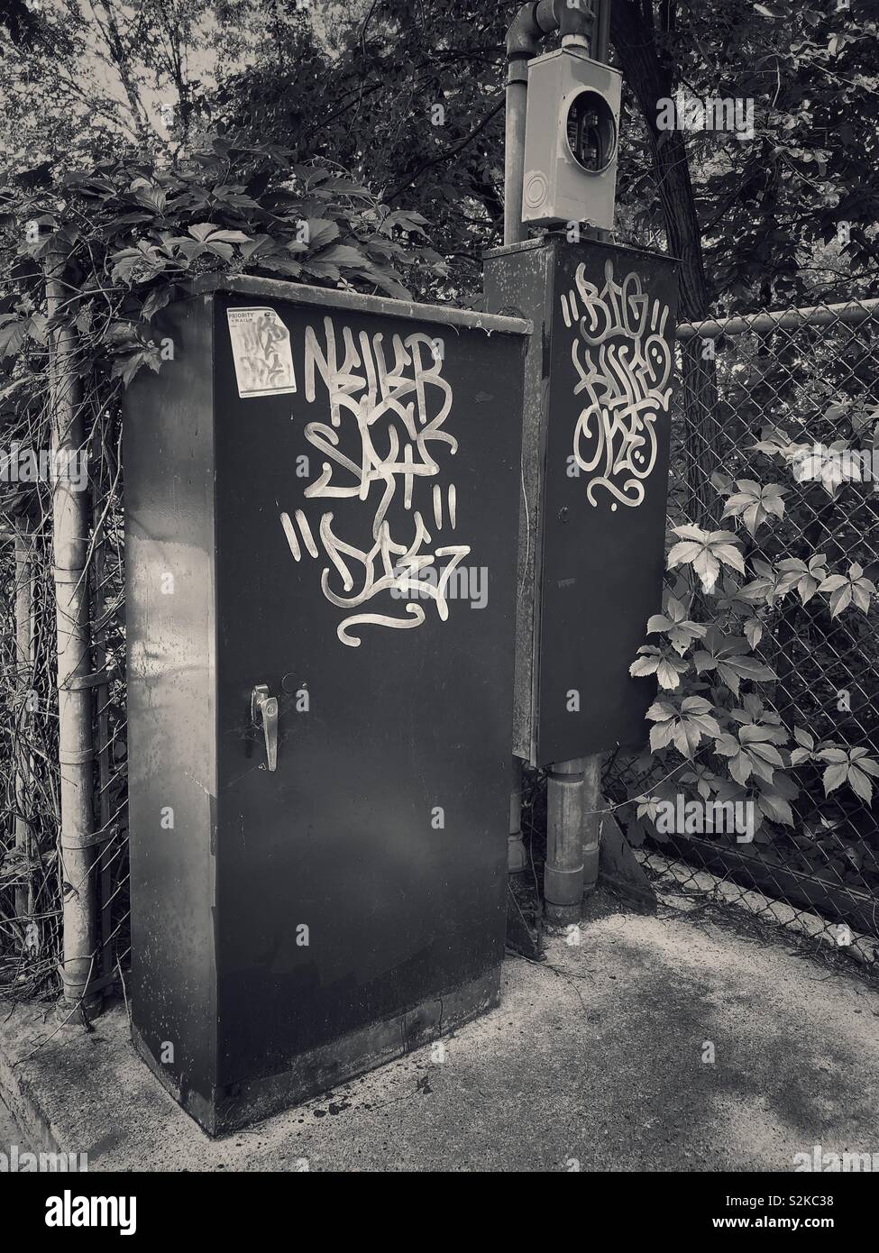 Stylized graffiti on some utility boxes. Stock Photo