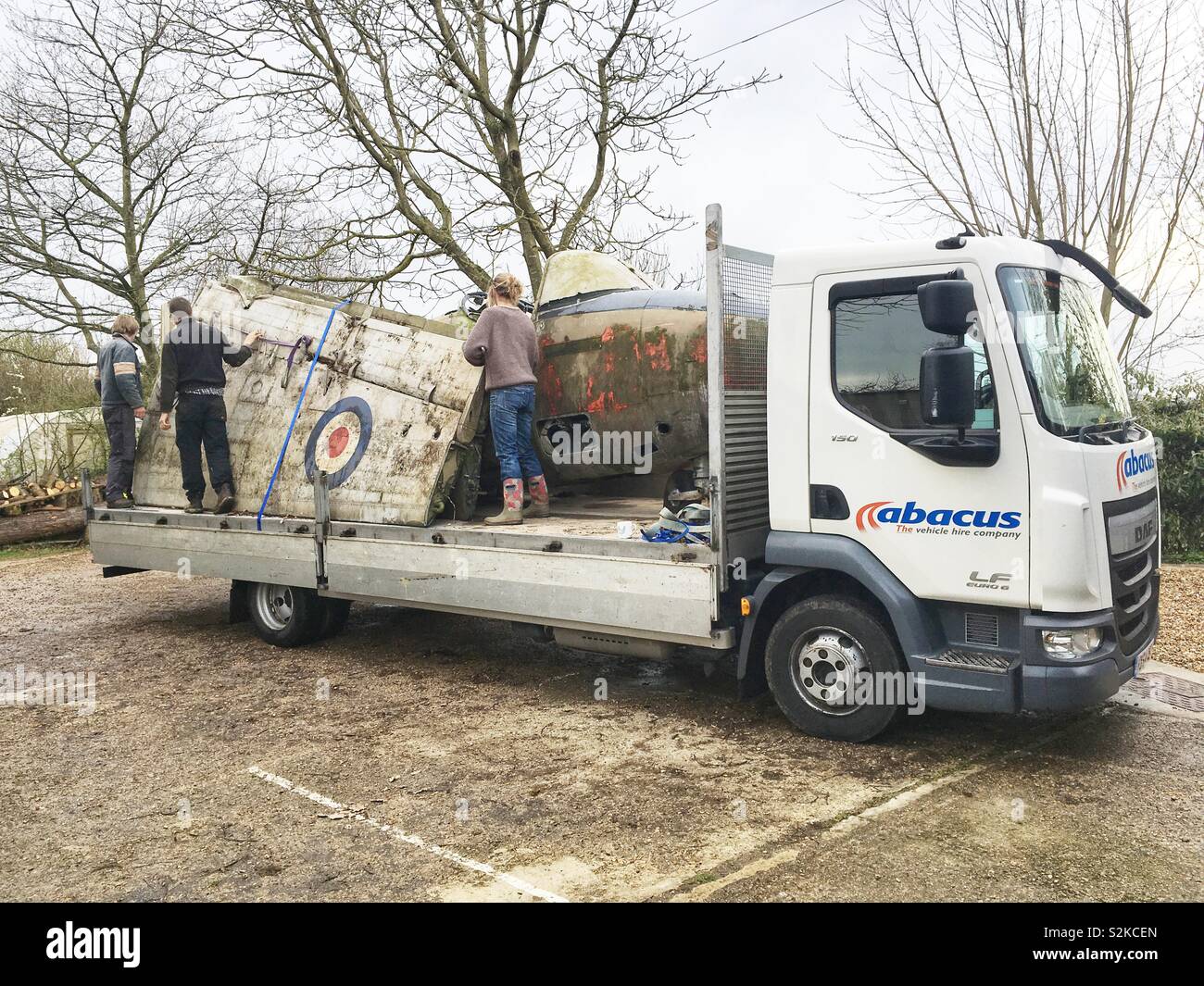 Vintage Hunting Percival Jet Provost XP686 being delivered in the back of a truck. Medstead, Alton, Hampshire, England,United Kingdom. - Smartphone Captured Stock Image