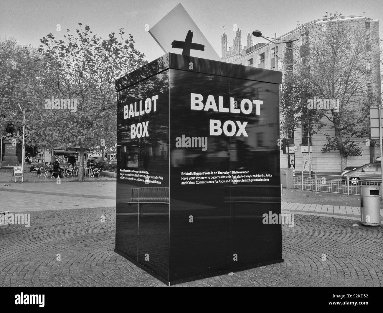 An oversized dummy ballot box in Bristol, UK publicises elections for the mayor of Bristol and the Avon and Somerset police and crime commissioner in November 2012. Stock Photo
