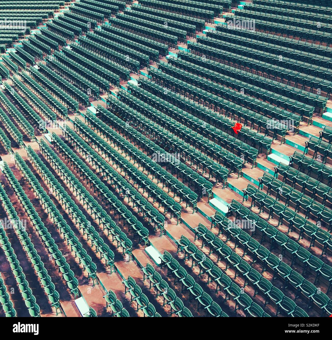 The lone red seat in Fenway Park signifying longest home run hit by Ted Williams Stock Photo