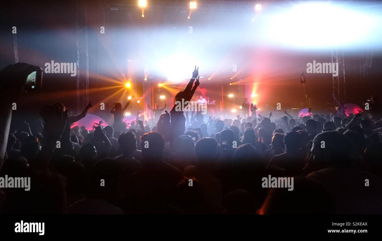 People dancing to DJ Wilkinson at the SW4 Festival in Clapham Common, 2015 - Smartphone Captured Stock Image