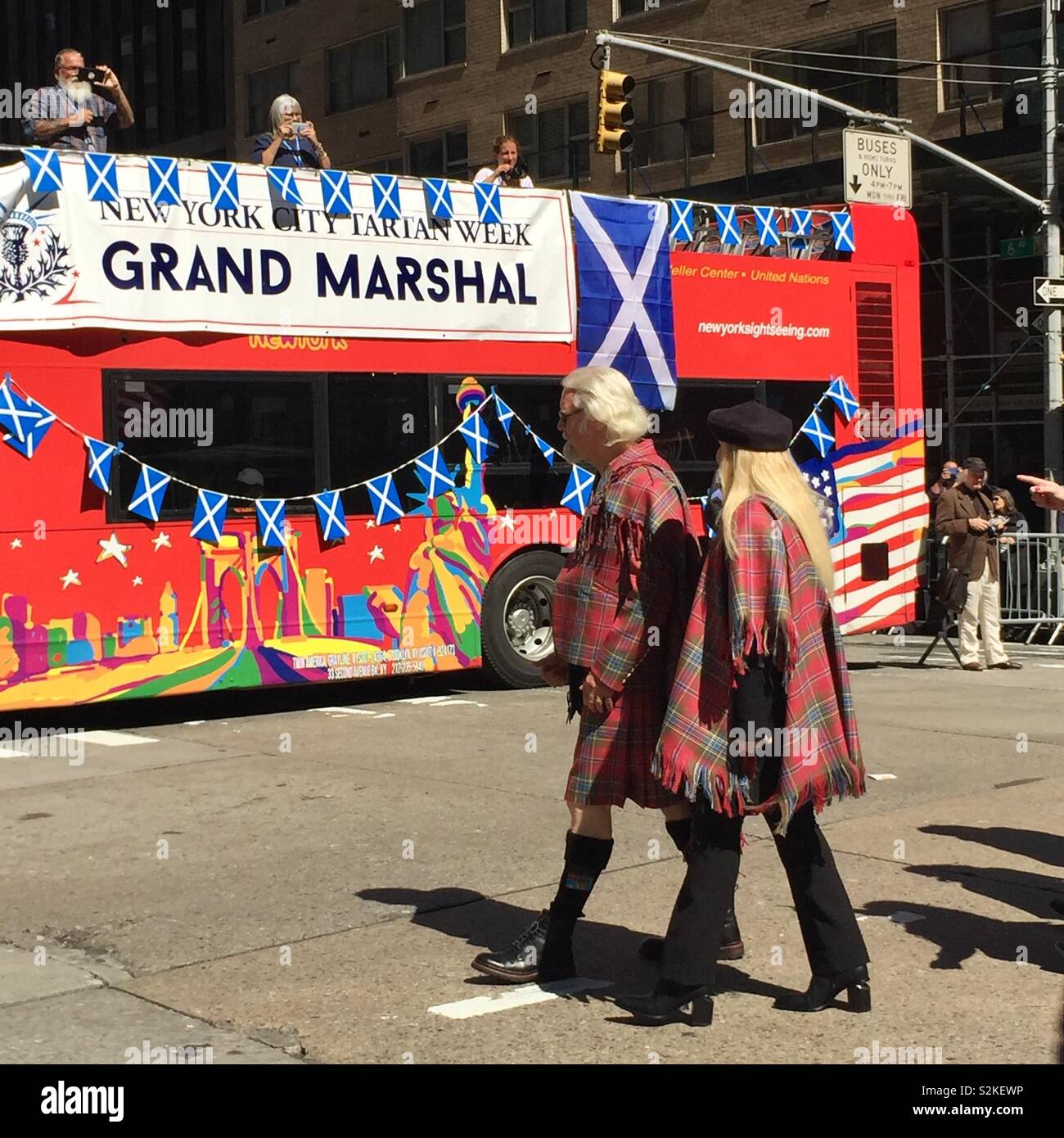 Sir Billy Connolly, Comedian, Musician, Artist Leading as the Grand Marshall of the 2019 New York City Tartan Day Parade on the 21st Anniversary of Tartan Day Stock Photo