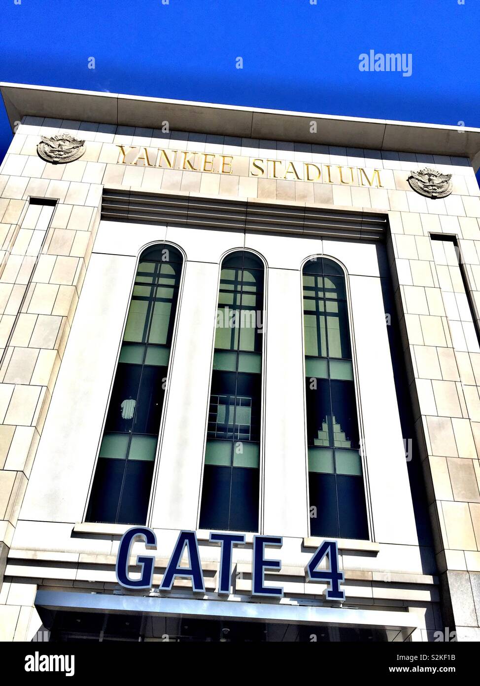 Close up of the sign over gate four at Yankee Stadium, the Bronx, NYC