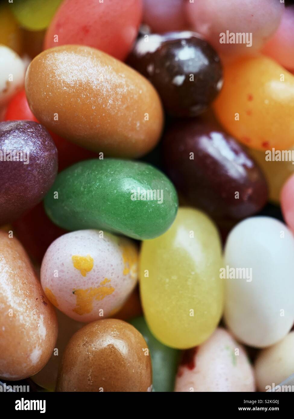 Close up of multi colored jellybeans. Stock Photo