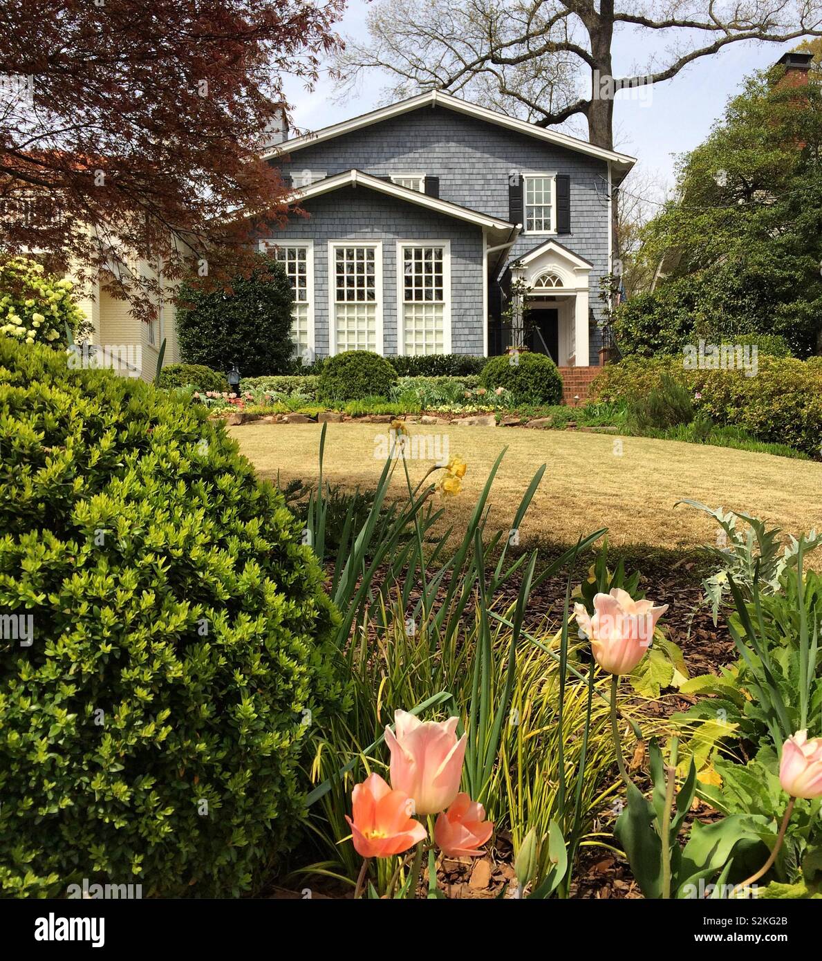 A spring view of a home in the Ansley Park Historic District, Atlanta, Georgia, United States Stock Photo