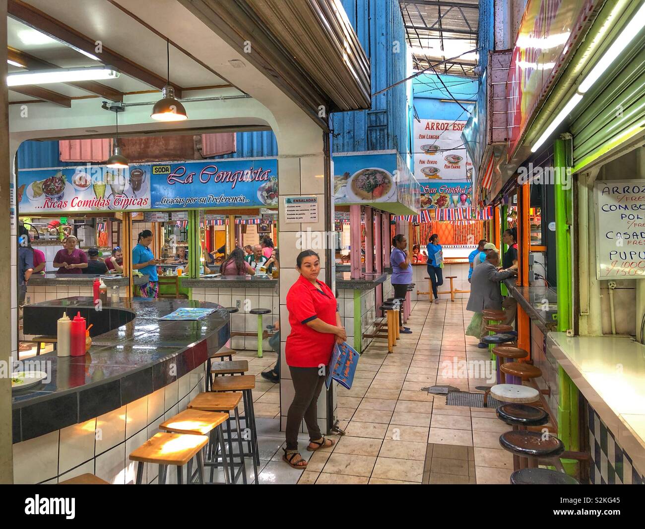 Indoor food market in San José, Costa Rica. - Smartphone Captured Stock Image