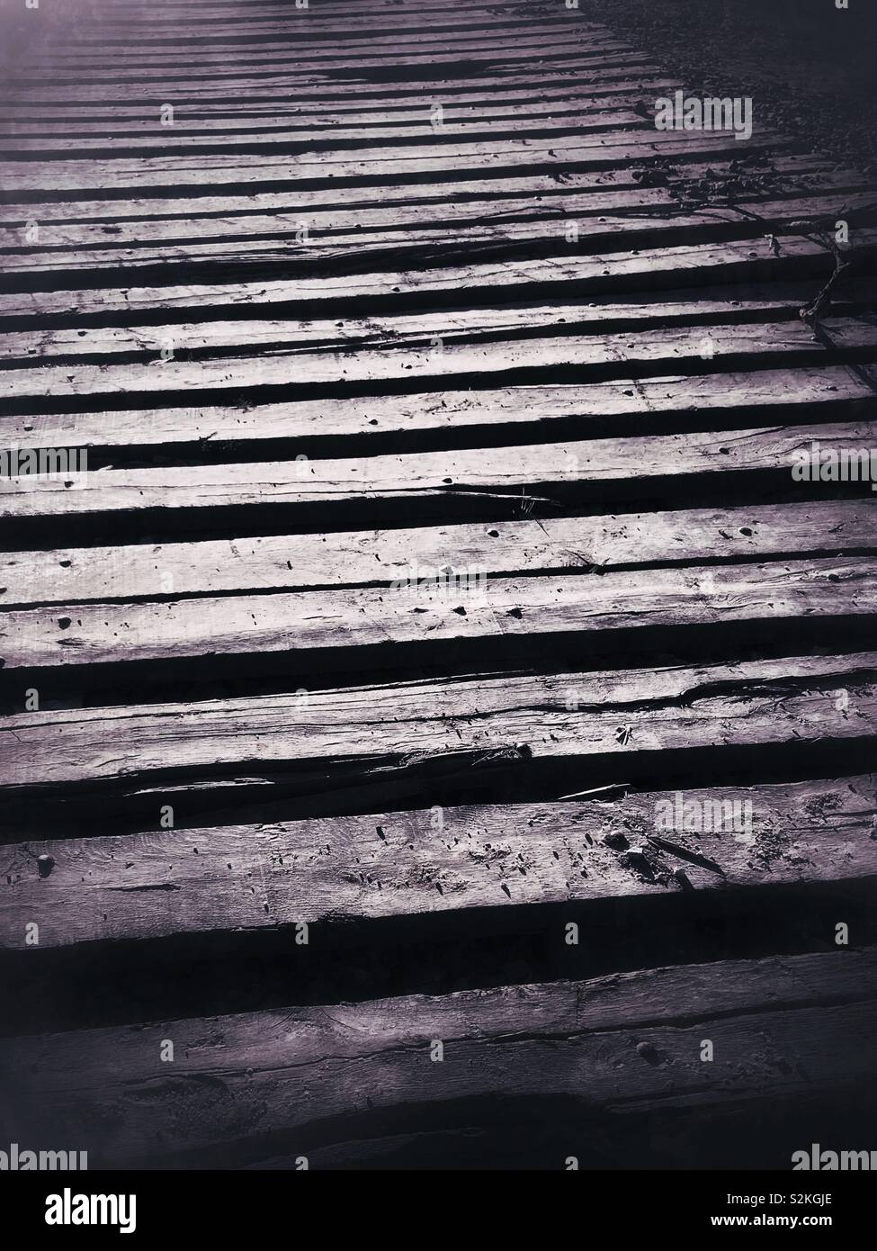 Grunge photo of timbers laid over drive in order to shore it up for logging equipment in North Carolina - Smartphone Captured Stock Image