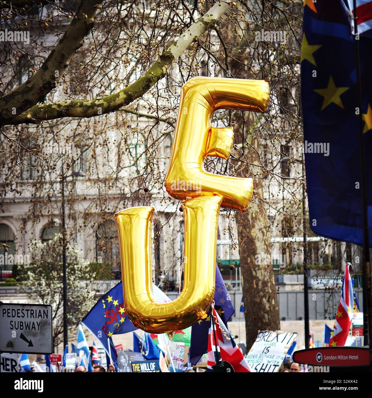 EU balloons at protest march Stock Photo
